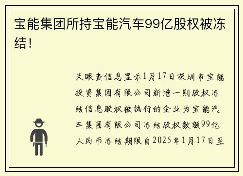 宝能集团所持宝能汽车99亿股权被冻结！