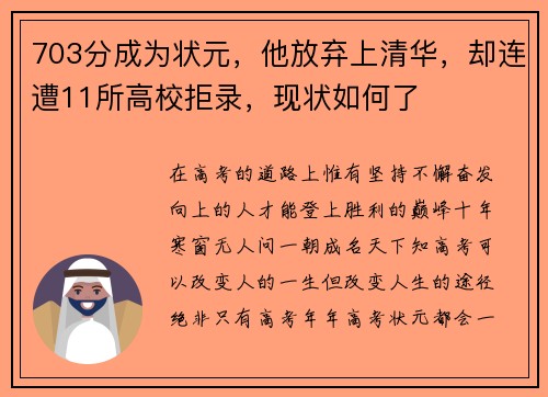 703分成为状元，他放弃上清华，却连遭11所高校拒录，现状如何了