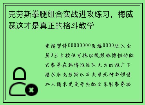 克劳斯拳腿组合实战进攻练习，梅威瑟这才是真正的格斗教学